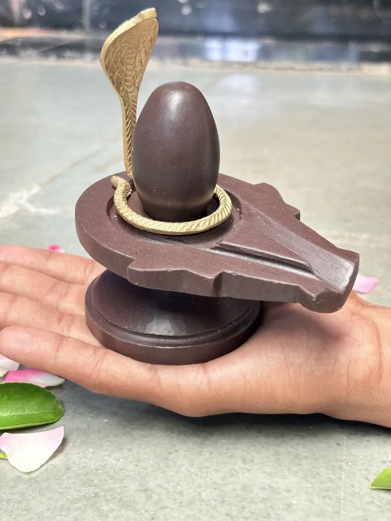 Premium 2 Inch Swayambhu Narmadeshwar Shivling with 4 Inch Natural Stone Jaladhari